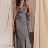 Italia Azure Halterneck Maxi Dress Charcoal