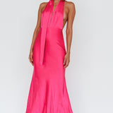 Italia Azure Halterneck Maxi Dress Hot Pink