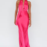 Italia Azure Halterneck Maxi Dress Hot Pink