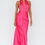 Italia Azure Halterneck Maxi Dress Hot Pink