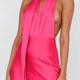 Italia Azure Halterneck Maxi Dress Hot Pink