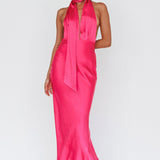 Italia Azure Halterneck Maxi Dress Hot Pink