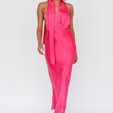Italia Azure Halterneck Maxi Dress Hot Pink