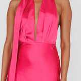 Italia Azure Halterneck Maxi Dress Hot Pink