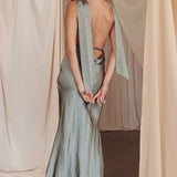 Italia Azure Halterneck Maxi Dress Khaki