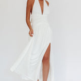 Italia Azure Gathered Waist Maxi Dress White