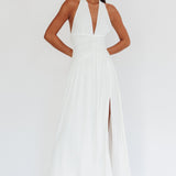 Italia Azure Gathered Waist Maxi Dress White