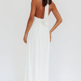 Italia Azure Gathered Waist Maxi Dress White