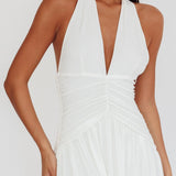Italia Azure Gathered Waist Maxi Dress White