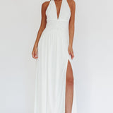 Italia Azure Gathered Waist Maxi Dress White