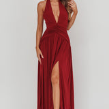 Italia Azure Gathered Waist Maxi Dress Wine