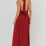 Italia Azure Gathered Waist Maxi Dress Wine