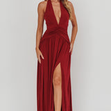Italia Azure Gathered Waist Maxi Dress Wine