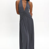 Italia Azure Gathered Waist Maxi Dress Charcoal