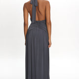 Italia Azure Gathered Waist Maxi Dress Charcoal