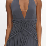 Italia Azure Gathered Waist Maxi Dress Charcoal
