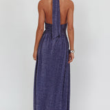 Italia Azure Gathered Waist Maxi Dress Shimmer Navy