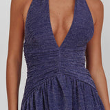 Italia Azure Gathered Waist Maxi Dress Shimmer Navy