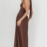 Italia Azure Gathered Waist Maxi Dress Shimmer Chocolate