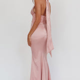 Italia Azure Pleat Bodice Halterneck Maxi Dress Blush