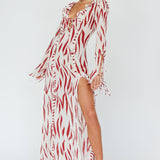 Oasis Moon Frill Trim Maxi Dress Printed Ruby