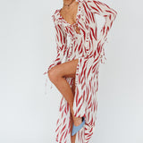 Oasis Moon Frill Trim Maxi Dress Printed Ruby