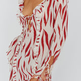 Oasis Moon Frill Trim Maxi Dress Printed Ruby