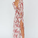Oasis Moon Frill Trim Maxi Dress Printed Ruby