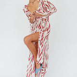 Oasis Moon Frill Trim Maxi Dress Printed Ruby