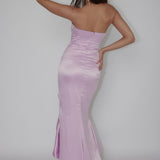 Diony Strapless Ruffle Hem Midi Dress Pink