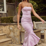 Diony Strapless Ruffle Hem Midi Dress Pink