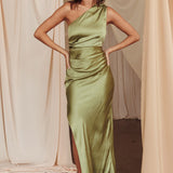 Kamillia One-Shoulder Split Maxi Dress Olive