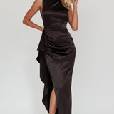Kamillia Boat Neck Split Maxi Dress Black