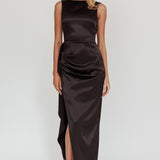 Kamillia Boat Neck Split Maxi Dress Black
