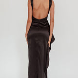 Kamillia Boat Neck Split Maxi Dress Black