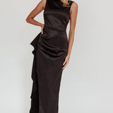 Kamillia Boat Neck Split Maxi Dress Black