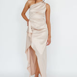 Kamillia One-Shoulder Split Midi Dress Champagne