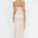 Kamillia One-Shoulder Split Midi Dress Champagne