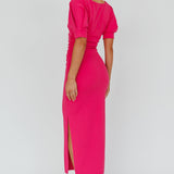 Valette Puff Sleeve Midi Dress Magenta