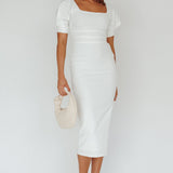 Valette Puff Sleeve Midi Dress White