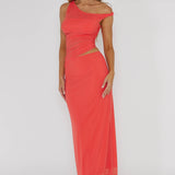 Lorely Ruched Bodice Twist Strap Midi Dress Watermelon