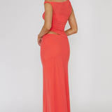 Lorely Ruched Bodice Twist Strap Midi Dress Watermelon