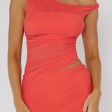 Lorely Ruched Bodice Twist Strap Midi Dress Watermelon