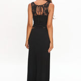 Lorely Ruched Lace Bodice Maxi Dress Black