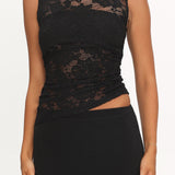 Lorely Ruched Lace Bodice Maxi Dress Black
