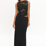 Lorely Ruched Lace Bodice Maxi Dress Black