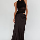 Lorely Ruched Bodice Halterneck Maxi Dress Black