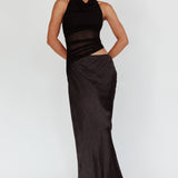 Lorely Ruched Bodice Halterneck Maxi Dress Black