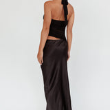 Lorely Ruched Bodice Halterneck Maxi Dress Black