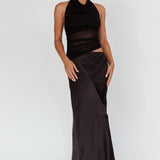 Lorely Ruched Bodice Halterneck Maxi Dress Black